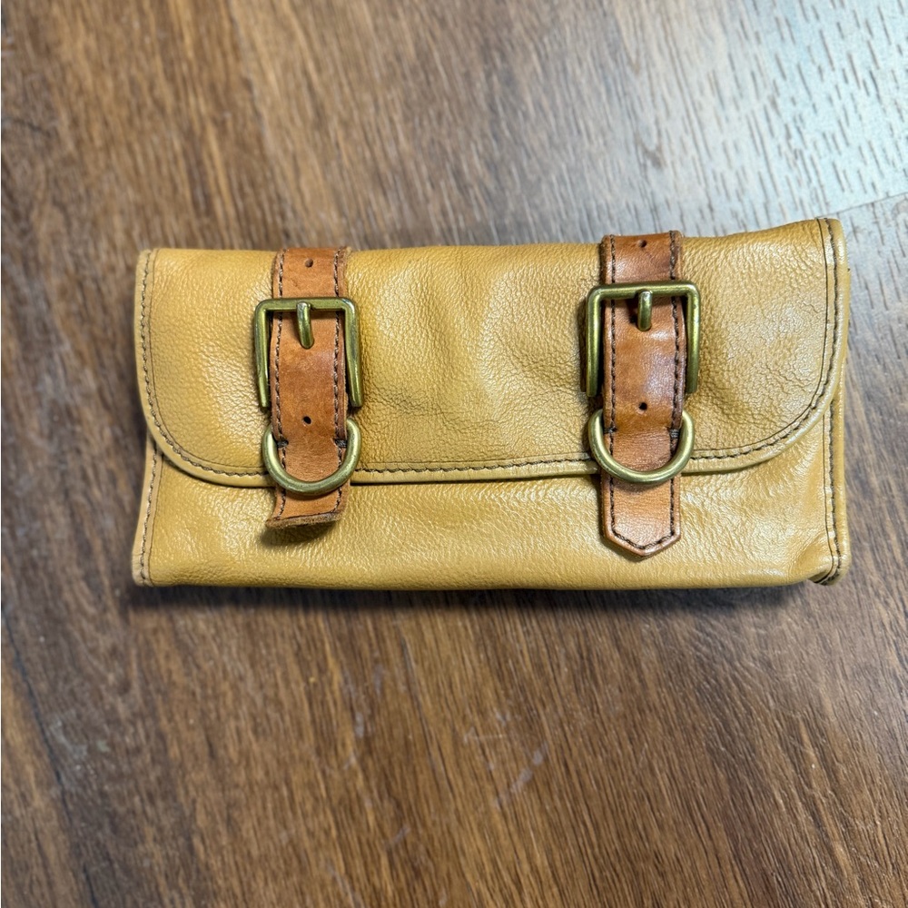 Vintage Fossil Brown Leather Trifold Wallet Clutch  Buckles 1954 Reissue Y2K